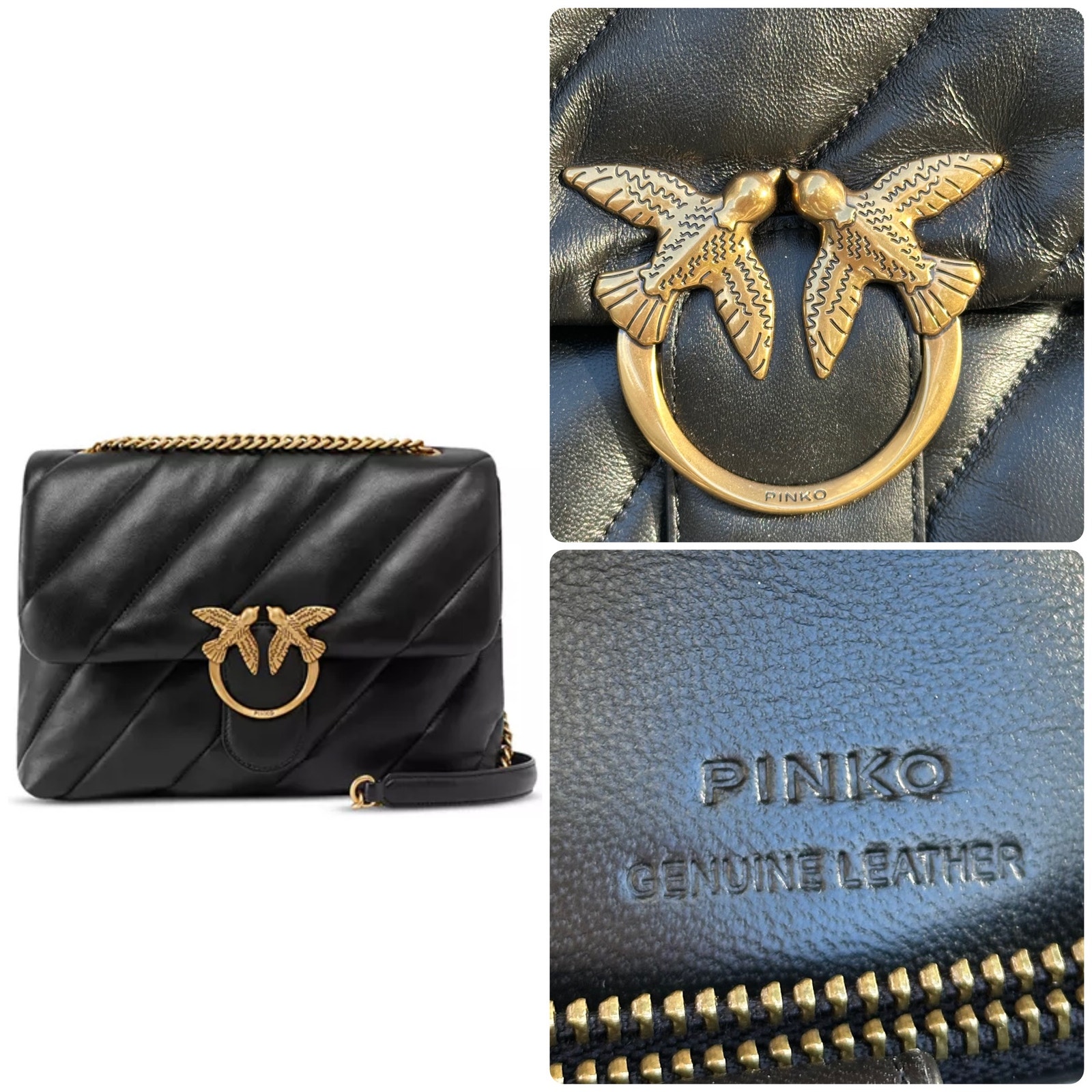 Pinko Leather Classic Love Birds Quilted Shoulder Bag